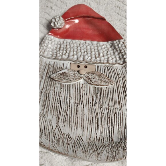 Adorable MudWorks Christmas Holiday Santa Ceramic Pottery Dessert Tray/Plate EuC - Picture 4 of 8